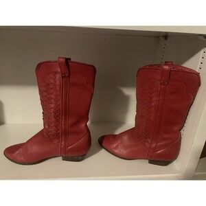 Cheryl Teigs Red Leather Upper Women's  Boots Vintage 80's Size 8
